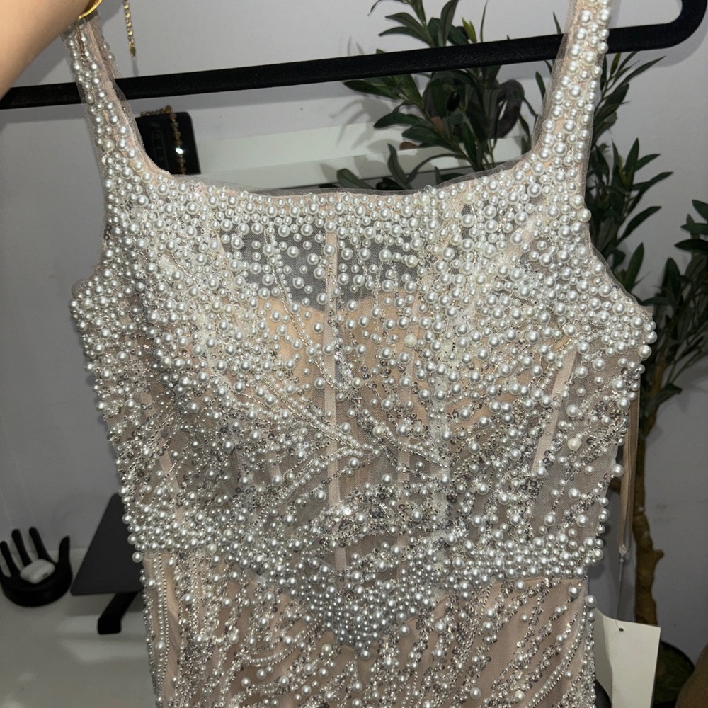 Evening Gown Pearl Beaded Show Stopping Elegant Dress - Picture 9 of 12